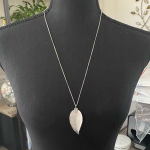 Long Silver Leaf Necklace